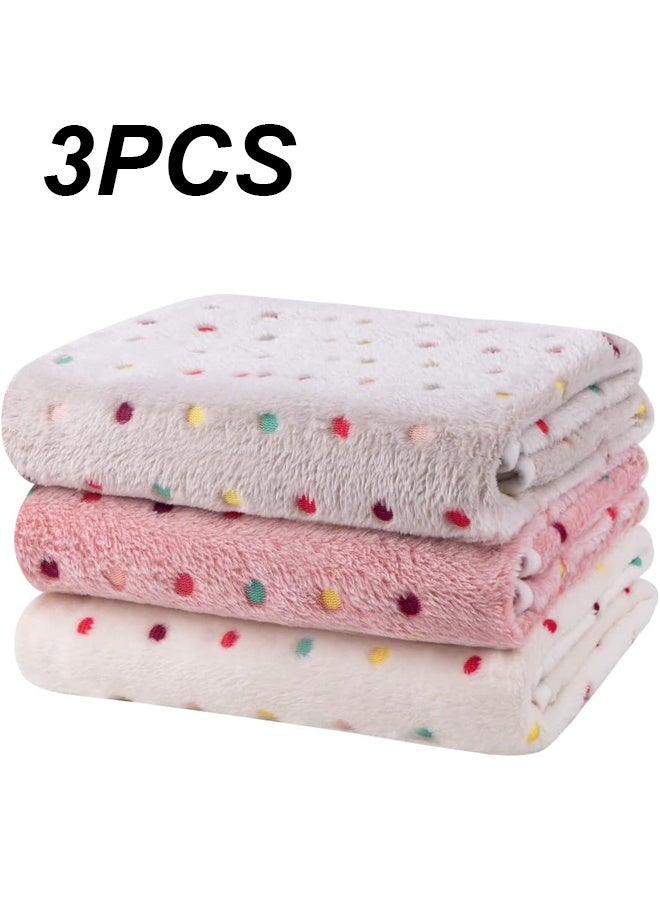 مجموعة من 3 بطانيات للحيوانات الأليفة، بطانية ناعمة ورقيقة من الصوف، بطانية نوم دافئة بتصميم مطبوع، بطانية للجراء والقطط الصغيرة، بطانية للكلاب - Image 1